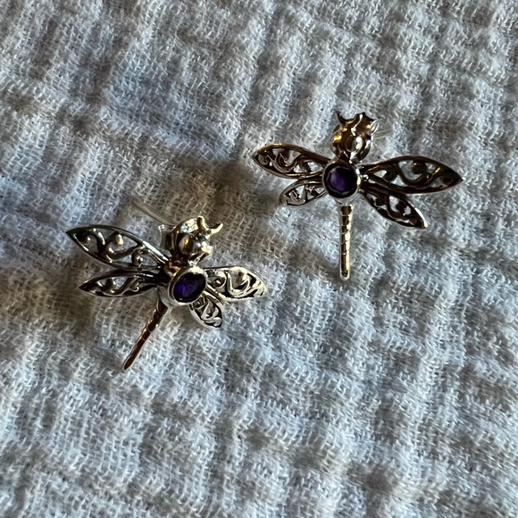 Natural African Amethyst Dragonfly Earrings - Picture 4 of 6